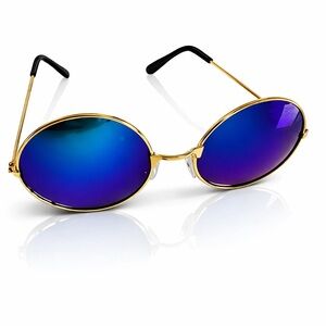 BOUTIQUE STYLE Round Sunglasses Gold Metal Frame Blue Purple Mirrored Lenses